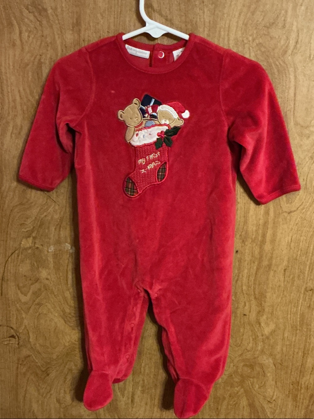 First Impressions Red Velvet Holiday Footed One-Piece